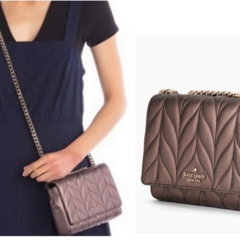 Kate Spade Emelyn Briar Lane Quilted Leather Crossbody Purse Metallic Oak - Picture 5 of 8